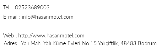 Hasan Motel Yaliftlik telefon numaralar, faks, e-mail, posta adresi ve iletiim bilgileri